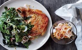 Flattened Pork Chops with Greens and Mustard Pan Sauce