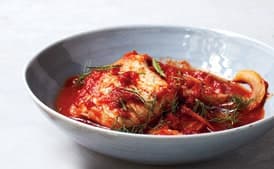 Flounder Poached in Fennel-Tomato Sauce
