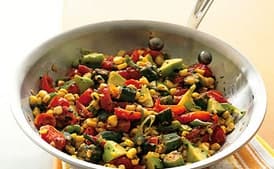 Fresh Corn Sauté with Tomatoes, Squash, and Fried Okra