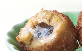 Fried Green Olives Stuffed with Blue Cheese