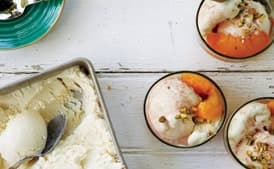 Frozen Yogurt with Poached Peaches