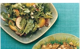 Garden Greens with Yellow Tomatoes and Peaches