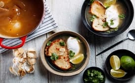 Garlic Soup with Poached Eggs