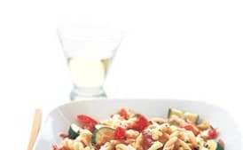 Gemelli with Zucchini, Tomatoes, and Bacon