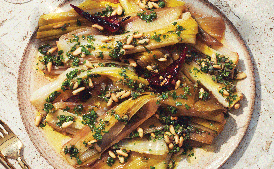 Glazed Leeks With Pine Nut Salsa Verde