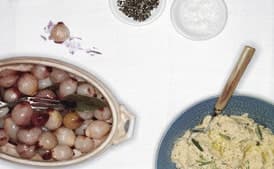 Glazed Pearl Onions in Port with Bay Leaves