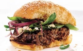 Greek Lamb Burgers with Spinach and Red Onion Salad