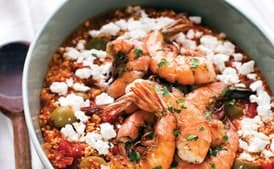 Greek Millet Saganaki with Shrimp and Ouzo
