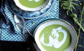 Green Garlic and Pea Soup with Whipped Cream