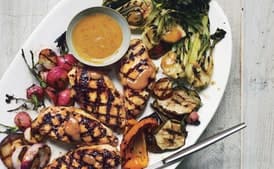 Grilled Asian Chicken with Bok Choy, Shiitake Mushrooms, and Radishes