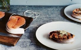 Grilled Boneless Salmon Steaks with Horseradish Dill Butter