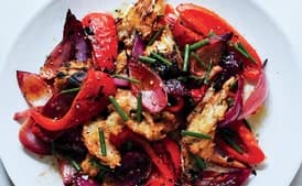 Grilled Bread Salad with Sweet Peppers and Onions