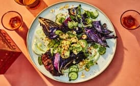 Charred Cabbage with Goat Cheese Raita and Cucumbers