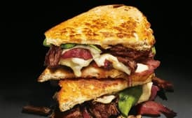 Grilled Cheese and Short Rib Sandwiches with Pickled Caramelized Onions and Arugula