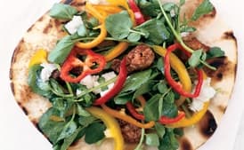Grilled Chorizo, Goat Cheese, and Watercress Pita Pizzas