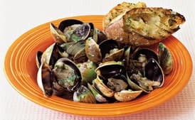 Grilled Clams with Lemon-Ginger Butter and Grilled Baguette