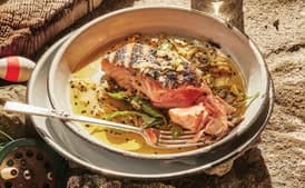 Crispy-Skinned Salmon with Whole Lemon–Sesame Sauce