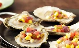 Grilled East Coast Oysters with Corn Jalapeño Salsita
