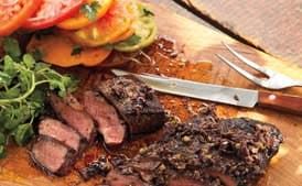 Grilled Flatiron Steaks with Tomatoes and Tapenade