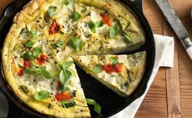 Grilled Frittata with Zucchini, Leeks, Crème Fraîche and Harissa