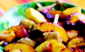 Grilled Fruit Skewers with Spicy Maple Cumin Glaze