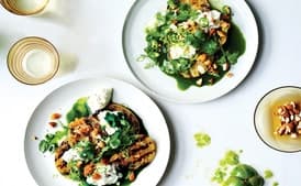 Grilled Green Tomatoes with Burrata and Green Juice