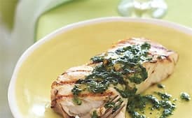 Grilled Halibut with Basil-Shallot Butter