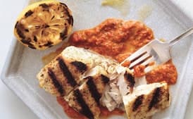 Grilled Halibut with Grilled Red Pepper Harissa