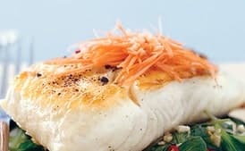 Grilled Halibut with Tatsoi and Spicy Thai Chiles