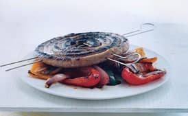 Grilled Italian Sausage with Warm Pepper and Onion Salad