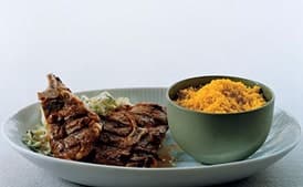 Grilled Lamb Chops with Curried Couscous and Zucchini Raita