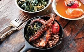Grilled Octopus with Kale, Tomatoes, and Beans