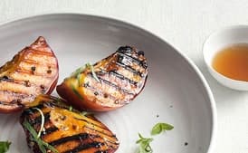Grilled Peaches with Black Pepper and Basil-Lime Syrup