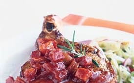 Grilled Pork Chops with Chunky Andouille Barbecue Sauce