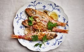 Grilled Red Mullet with Charred Onions and Pine Nuts