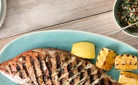 Grilled Red Snapper with Smoked Almond-Herb-Garden Chimichurri