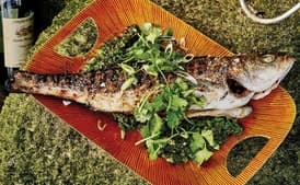 Grilled Salt-and-Pepper Black Bass with Curry Verde
