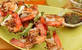 Grilled Shrimp and Scallions with Southeast Asian Dipping Sauces