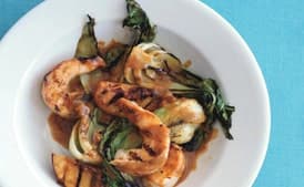 Grilled Shrimp Satay with Peaches and Bok Choy