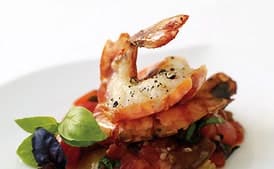 Grilled Shrimp with Cherokee and Oxheart Tomato Tartare