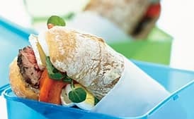 Grilled Steak Sandwiches with Brie, Roasted Peppers, and Watercress