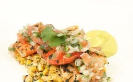 Grilled Street Corn Salad with Cilantro Butter Shrimp, Pico de Gallo and Avocado Purée