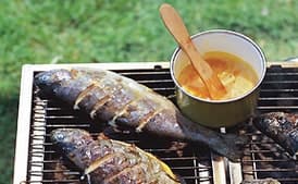 Grilled Striped Bass with Orange-Saffron Butter