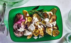Grilled Summer Squash and Red Onion with Feta
