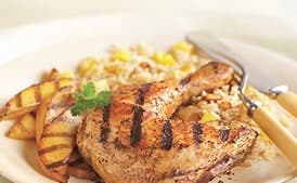 Grilled Tandoori-Style Chicken and Mangoes with Mango Jasmine Rice