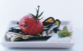 Grilled Zucchini and Tomatoes with Feta Sauce