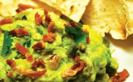 Guacamole with Bacon, Grilled Ramps (or Green Onions) and Roasted Tomatillos