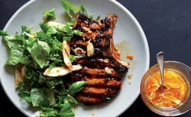 Habanero-Marinated Pork Chops With Mustard Greens Slaw