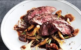 Hanger Steak with Mushrooms and Red Wine Sauce