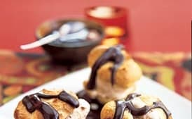 Hazelnut Gelato Profiteroles with Warm Kahlua Sauce